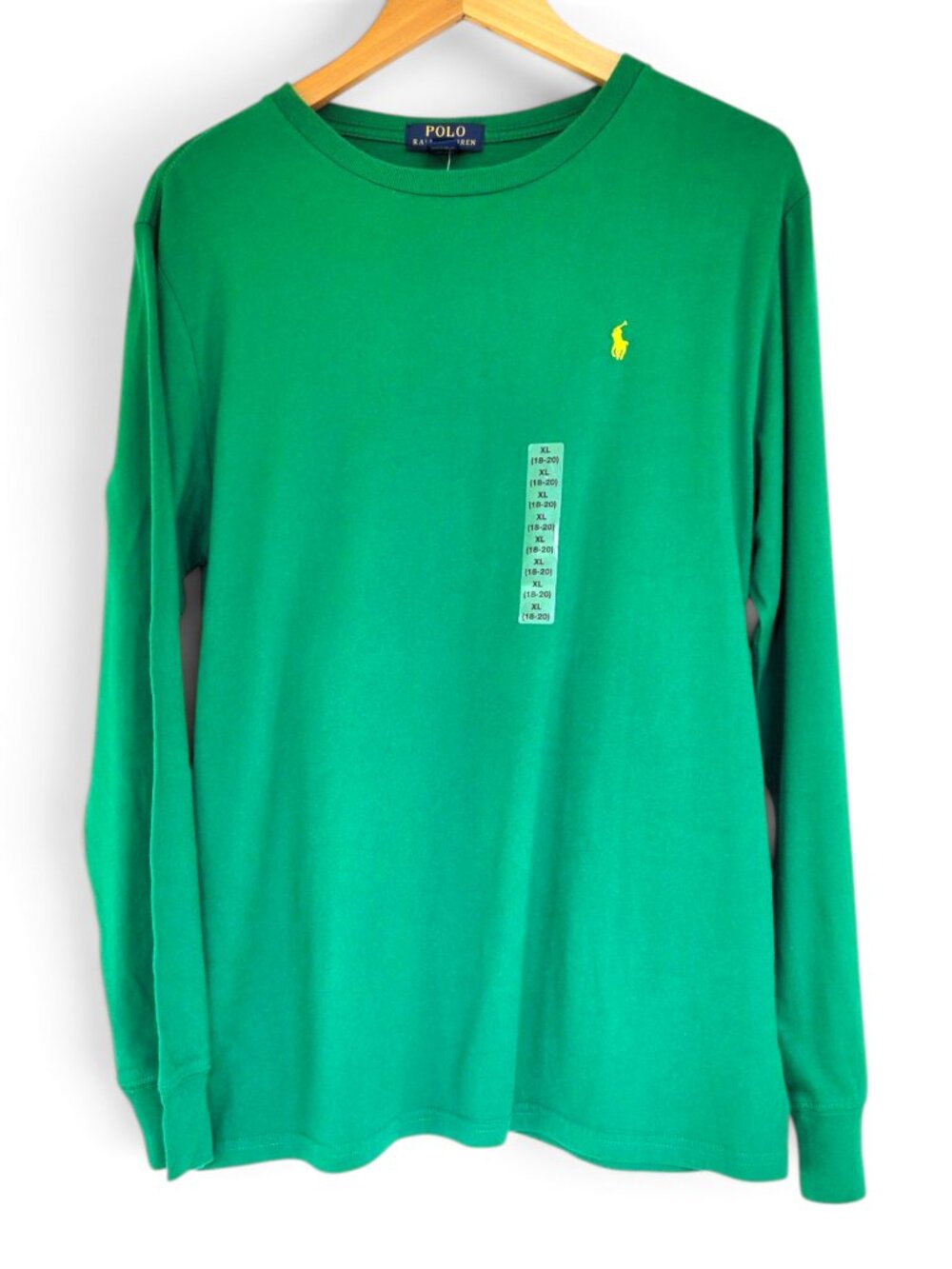 Polo by Ralph Lauren Green Long Sleeve Tee with Yellow Logo